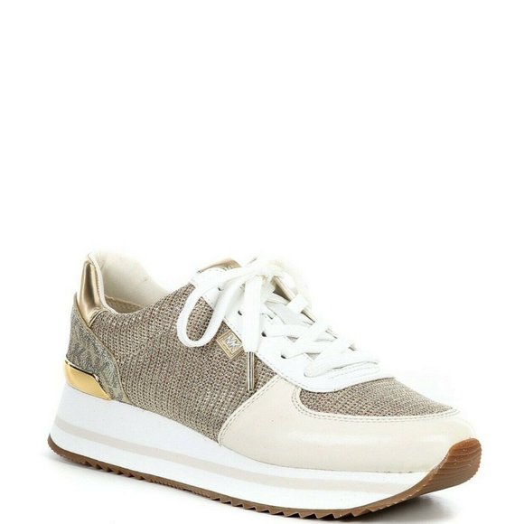 Michael Kors Monique Glitter Chain Mesh Trainer Sneakers Pale Gold - Picture 1 of 4